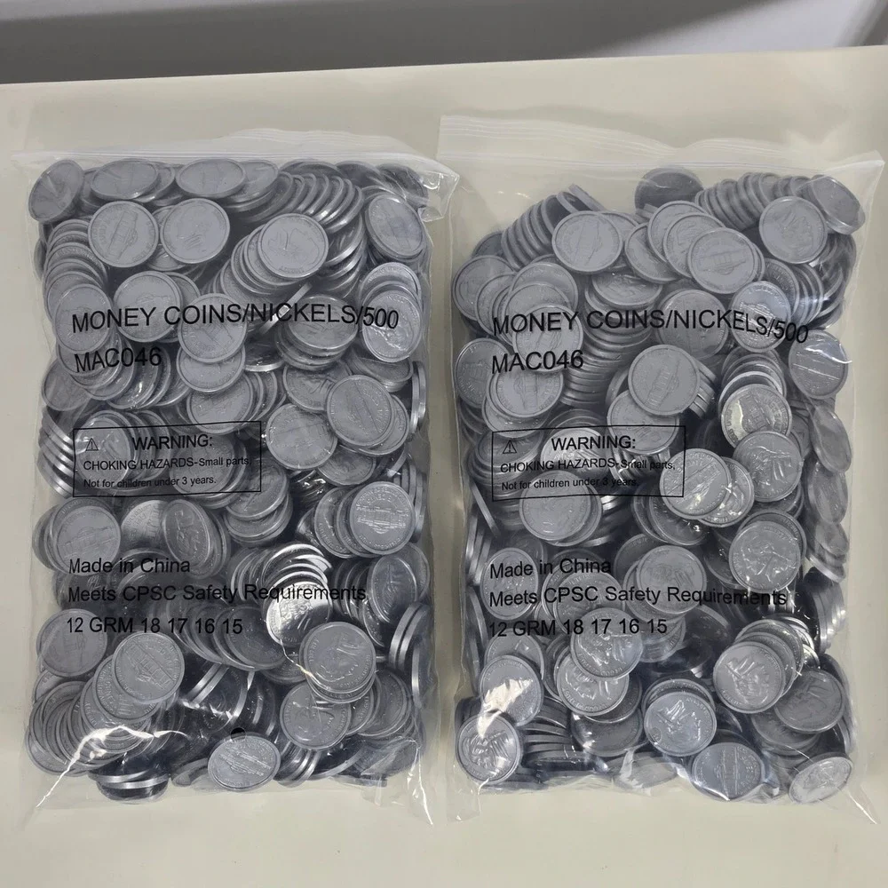 1000 Count Plastic Play Money Nickels Silver Fake Coins‎ MAC046 2 Bags of 500